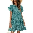 thumbnail image 1 of Lu's Chic Women's Short Sleeve Dress Summer Dresses Short Date Night Ruffle Casual Chiffon Holiday A Line Dress Green 6-8, 1 of 4