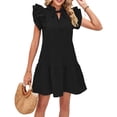 thumbnail image 1 of Lu's Chic Women's Short Sleeve Dresses Summer Sundress Short Ruched Cute Fall A Line Holiday Ruffle Swing Dress Black Medium, 1 of 4