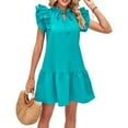 thumbnail image 1 of Lu's Chic Women's Short Sleeve Dresses Summer Sundress Short Ruched Cute Fall A Line Holiday Ruffle Swing Dress Green X-Large, 1 of 4