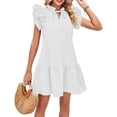 thumbnail image 1 of Lu's Chic Women's Short Sleeve Dresses Summer Sundress Short Ruched Cute Fall A Line Holiday Ruffle Swing Dress White XX-Large, 1 of 4