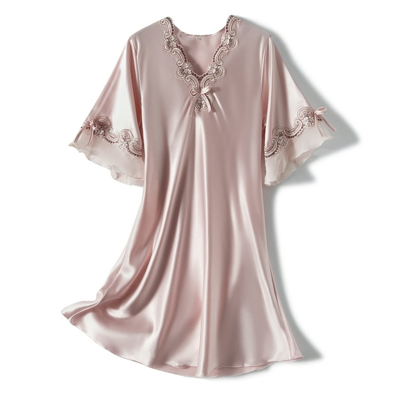 Lu's Chic Women's Silk Nightgown Satin Night Gown Dresses for Ladies Lace  Sleeping Night Shirts Summer Sleepwear Short Pajama Sleep Shirt Luxury Soft