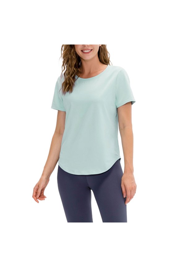 SWSMCLT Women's Soft T Shirt Short Sleeve Shirt Loose Summer Top Basic Running Cool Crew Neck Gym Yoga Boat Neck Blue 8-10