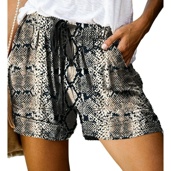 Lu's Chic Women's Summer Shorts Casual Printed Mid Rise Drawstring Pocket Comfy Mid-thigh Length Style11 Medium