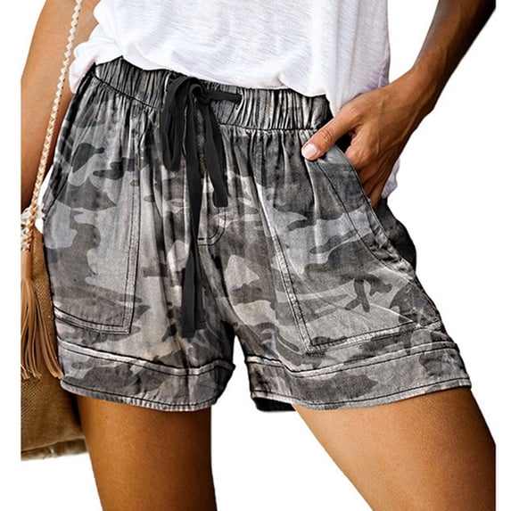 Lu's Chic Women's Summer Shorts Casual Printed Mid Rise Drawstring Pocket Comfy Mid-thigh Length Style8 Small