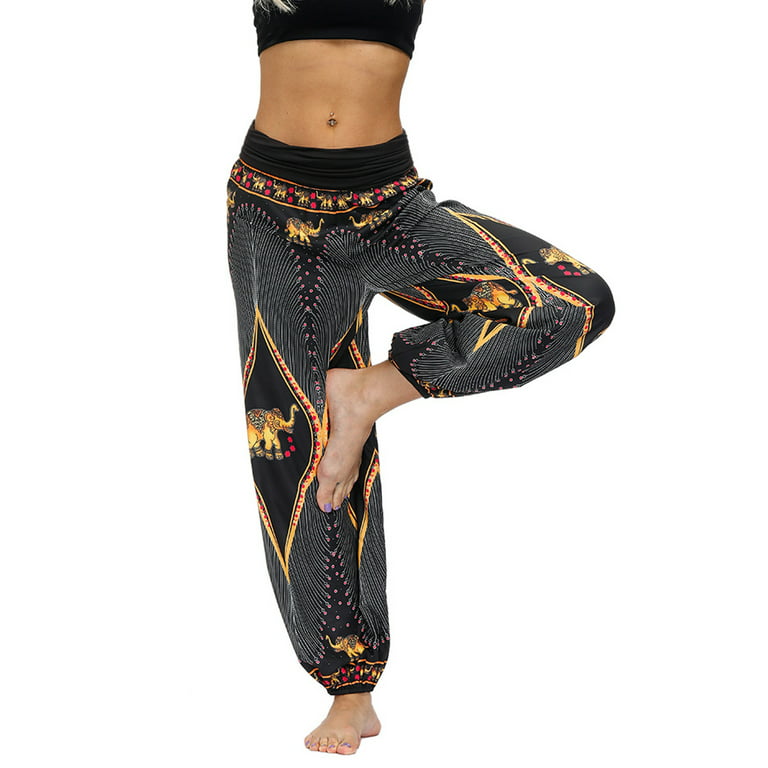 Women's Boho Harem Pants Hippie Aladdin Clothing Casual Loose Yoga Outfits  High Waisted Summer Casual Beach Pants Black