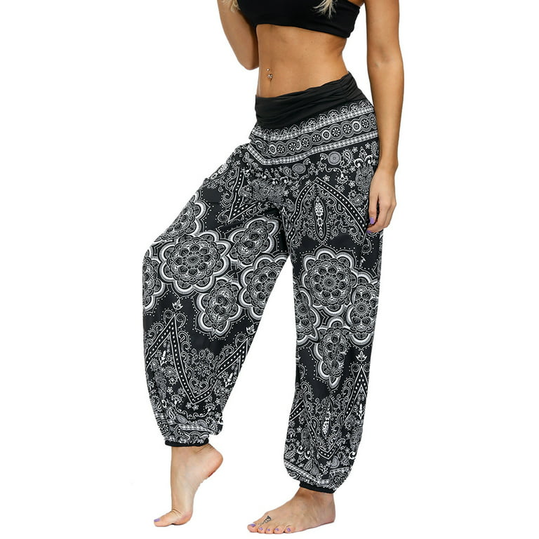 Lu's Chic Women's Thai Harem Pants Bohemian Yoga Pants Indian Loose Summer  Boho Hippie Pants Style1 6-8