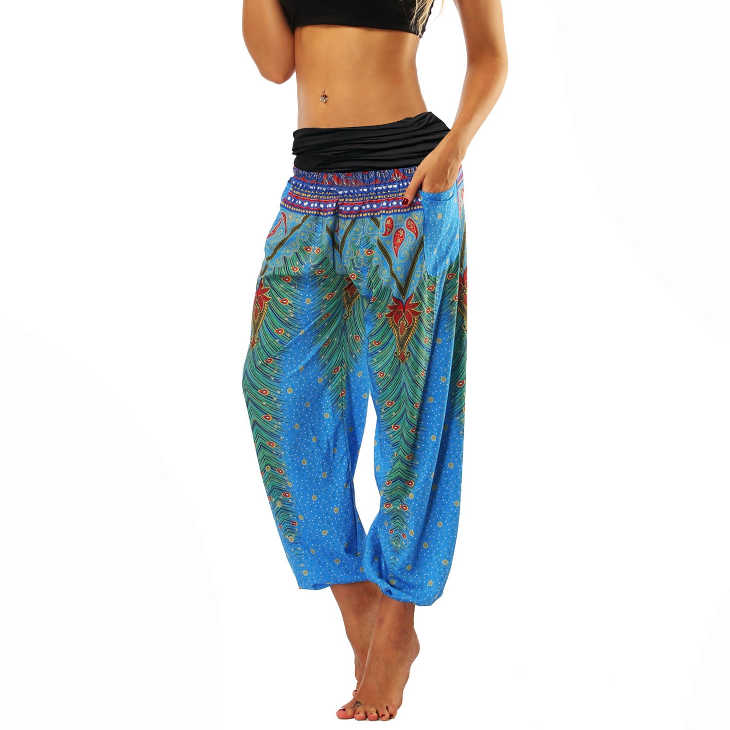 Lu's Chic Women's Thai Harem Pants Bohemian Yoga Pants Indian Loose Summer  Boho Hippie Pants style5 6-8 