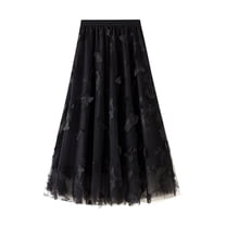 Lu's Chic Women's Tulle Butterfly Skirt Tutu High Low Tea-length Asymmetrical Elastic Waist A-line Waisted Layered Midi Mesh Pleated Skirts Black One Size