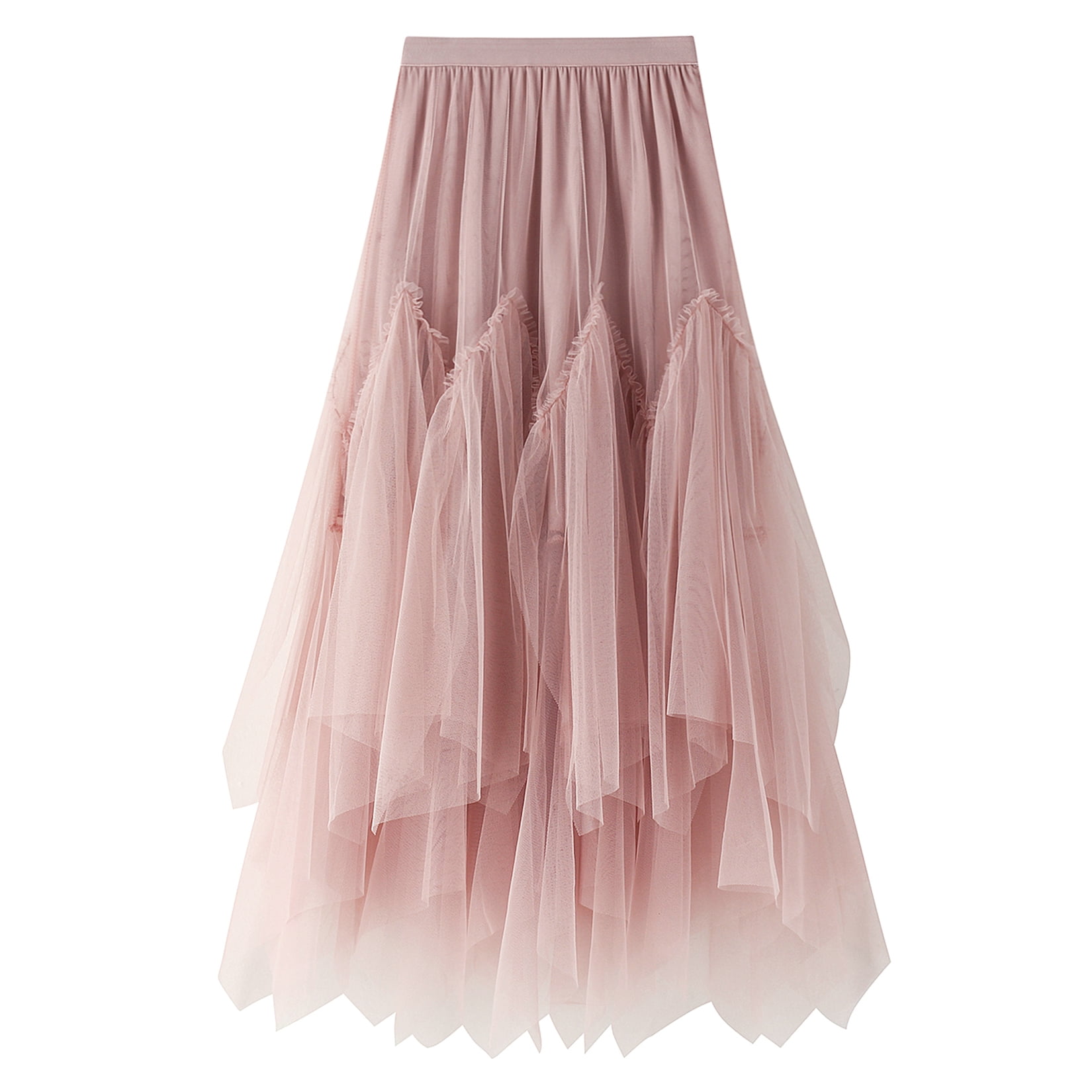 Women's Asymmetrical Tulle Skirt - High-Low Layered Midi With Elastic Waist, Fairy Style For Parties & Weddings - View #2