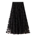 thumbnail image 1 of Lu's Chic Women's Tulle Skirt High Waisted Floral Layered Elastic Waist A-line Midi Tutu Waisted Tea-length Mesh Pleated Formal Prom Party Skirts Black X-Small-Large, 1 of 5