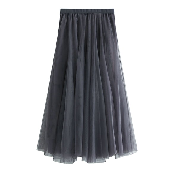 Lu's Chic Women's Tulle Skirt Midi Tutu High Waisted A-line Elastic Waist Tea-length Mesh Pleated Formal Prom Party Layered Skirts Grey X-Small-Large