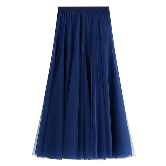 Lu's Chic Women's Tulle Skirt Midi Tutu High Waisted A-line Elastic Waist Tea-length Mesh Pleated Formal Prom Party Layered Skirts Royal Blue X-Small-Large