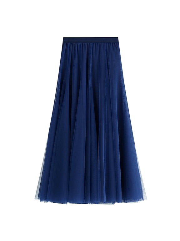 Lu's Chic Women's Tulle Skirt Midi Tutu High Waisted A-line Elastic Waist Tea-length Mesh Pleated Formal Prom Party Layered Skirts Royal Blue X-Small-Large
