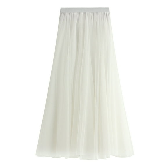 Lu's Chic Women's Tulle Skirt Midi Tutu High Waisted A-line Elastic Waist Tea-length Mesh Pleated Formal Prom Party Layered Skirts White X-Small-Large