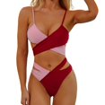 thumbnail image 1 of Lu's Chic Women's Two Piece Bikini Swimsuit Brazilian Printed Mid RiseCriss Cross Cheeky Sexy Open Back Swimwear Pink Small, 1 of 4