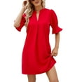 thumbnail image 1 of Lu's Chic Women's V Neck Dresses Mini Short Sleeve Dress Summer Spring Fall Half Sleeve Loose Ruched Red Large, 1 of 1