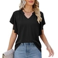 thumbnail image 1 of Lu's Chic Women's V Neck Shirt Ruffle Top Summer Cool Casual Loose Flutter Sleeve Cap Sleeve Tshirt Black Small, 1 of 4