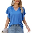 thumbnail image 1 of Lu's Chic Women's V Neck Shirt Ruffle Top Summer Cool Casual Loose Flutter Sleeve Cap Sleeve Tshirt Blue Small, 1 of 4