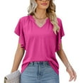 thumbnail image 1 of Lu's Chic Women's V Neck Shirt Ruffle Top Summer Cool Casual Loose Flutter Sleeve Cap Sleeve Tshirt Rose XX-Large, 1 of 4