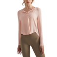 thumbnail image 1 of SWSMCLT Women's V Neck Top Crop Blouse Long Sleeve Fall Spandex Shirt Workout Casual Running Yoga Soft Fashion Pink 12, 1 of 4