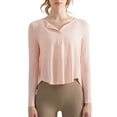 thumbnail image 1 of Lu's Chic Women's V Neck Top Long Sleeve Yoga Shirt Workout High Low Yoga Summer Button Loose Ribbed Fall Spring Light Pink 0-2, 1 of 1