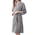 thumbnail image 1 of Defitshape Women's Waffle Robe Lightweight 3/4 Sleeve Solid Plain Belt Thin Bathrobe Spa Kimono Robes Belted Pocket Grey X-Large, 1 of 5