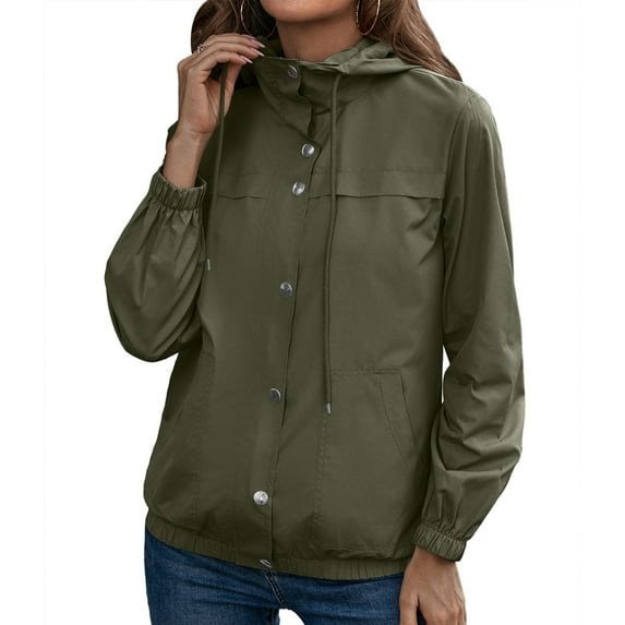 Lu's Chic Women's Waterproof Anorak Hooded Raincoat Long Sleeve Winter Warm Smooth Pocket Travel Spring Outerwear Army Green Green