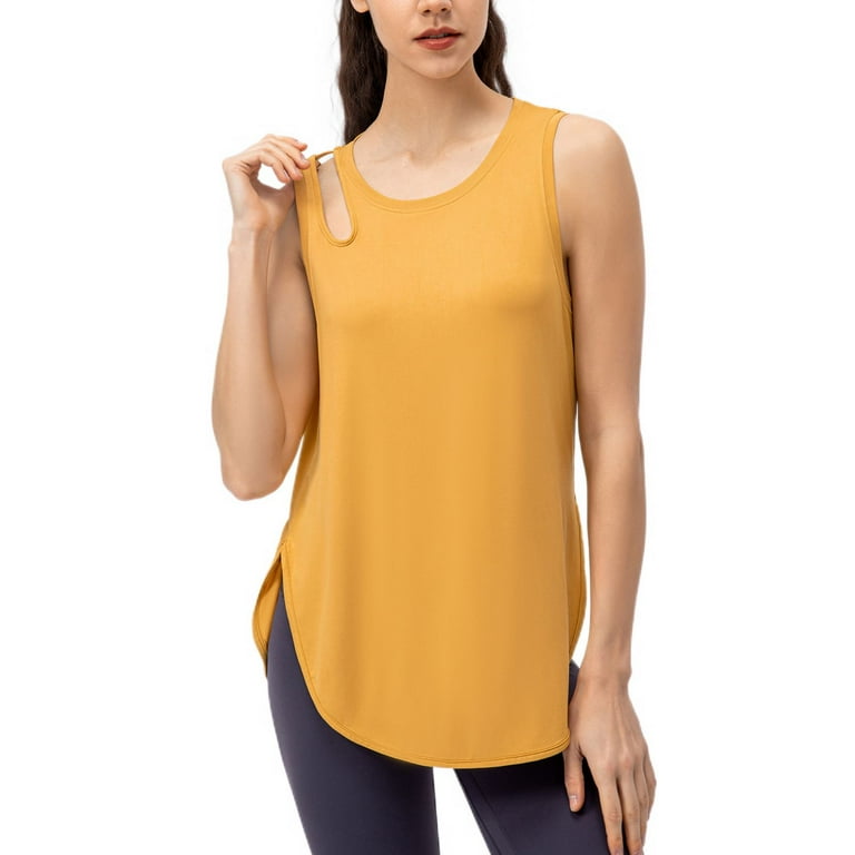 SWSMCLT Women s Yoga Tank Top Workout Sleeveless Vest Soft High Low Slimming Summer Spring Split Basic Mustard Yellow 10 Walmart