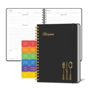 Blank Recipe Book, B5 Size, Spiral Bound Hardcover, 150 Pages, Black