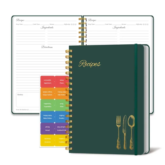 Blank Recipe Book to Write in Your Own Recipes, Hardcover Spiral Cookbook Journal,B5 Size,Green,150 Recipes