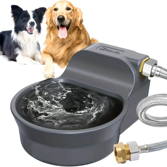 LuDee 70oz Automatic Pet Water Bowl Dispenser for Dogs & Cats - 2L Capacity, 3/4" GHT Male Connector, Includes 5ft Hose & Valve Adapter, Leak-Proof Design, Ideal for Outdoor Use, Water Dispenser