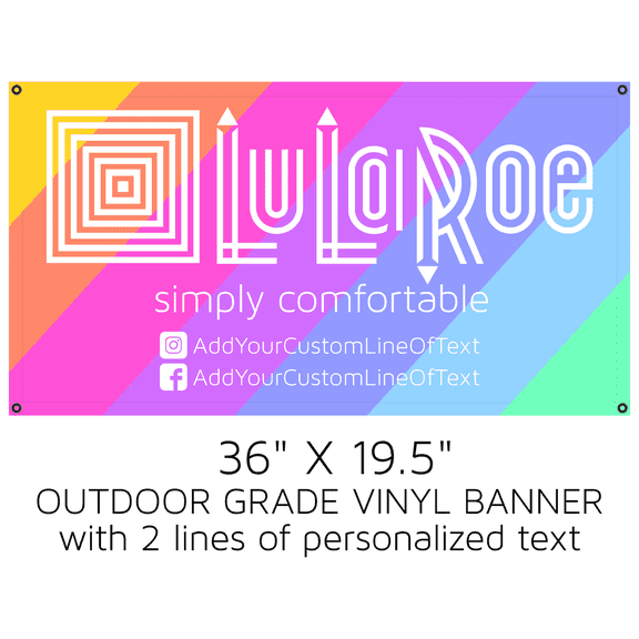LuLaRoe logo colored rainbow vinyl BANNER 36" x19.5" PERSONALIZED - Trade Show