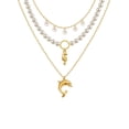 thumbnail image 1 of LuLiaMenton 3PCS Faux Pearl Necklace Gold Plated Seahorse Dolphin Pendant Ocean Summer Jewelry for Women, 1 of 6