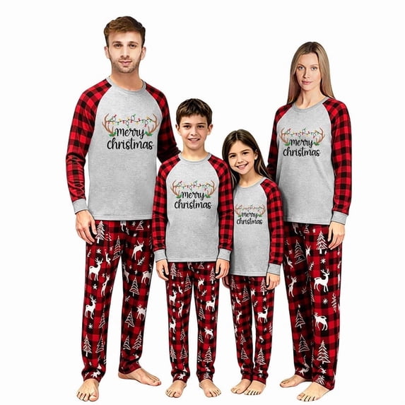 LuLiaMenton Christmas Family Pajamas Sleepwear Set, Reindeer Plaid Men's L