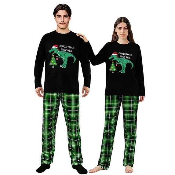 LuLiaMenton Christmas Pajamas Christmas Tree Rex Dinosaur Plaid Pjs Set, Men 3XL