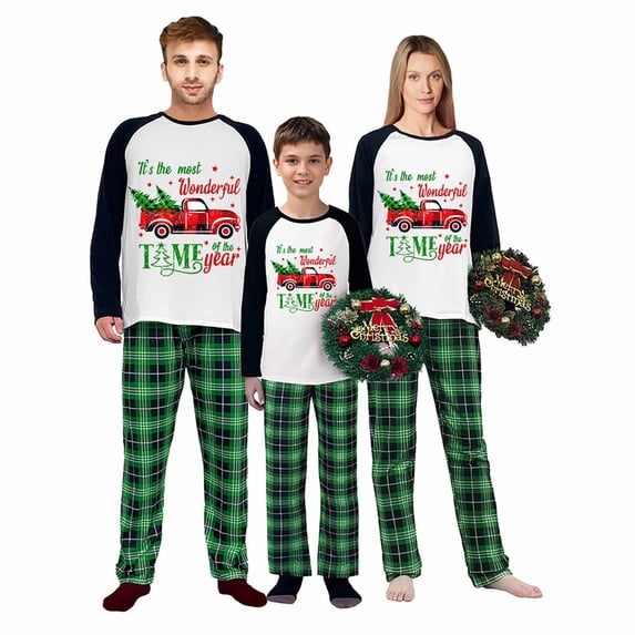 LuLiaMenton Christmas Pajamas, Xmas Truck & Tree Print, Matching Sleepwear, Plus Sizes, 2-3T-Kid