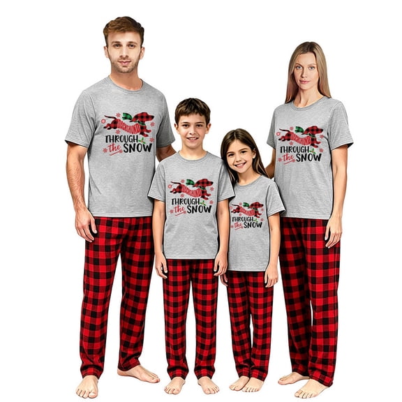 LuLiaMenton Family Christmas Holiday Pajamas Short Sleeve Dachshund Buffalo Plaid Matching Set