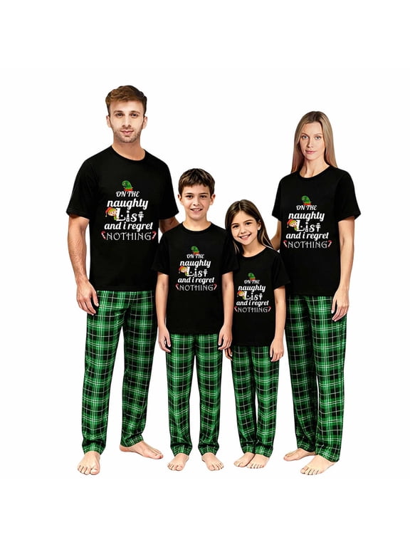 Family Christmas Holiday Pajamas Short Sleeve Funny Naughty Elf List Matching Set