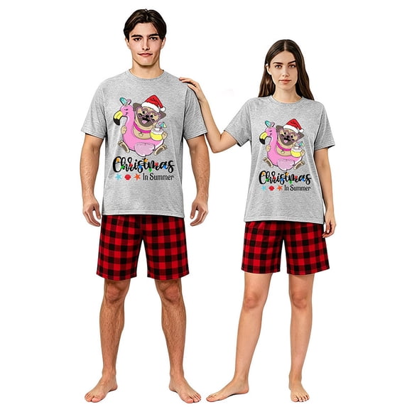 LuLiaMenton Family Matching Pajama Set Christmas in Summer Pug Flamingo For Couple Lover, Men L