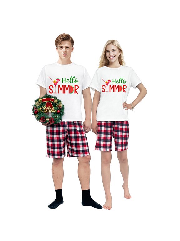 Family Matching Pajama Set Hello Summer Watermelon Cocktail For Couple Lover, Womens M