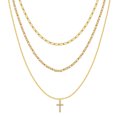 thumbnail image 1 of LuLiaMenton Goldtone Triple Layered Necklace, CZ Cross Pendant Stacked Chain, 1 of 6