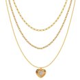 thumbnail image 1 of LuLiaMenton Goldtone Triple Layered Necklace, CZ Heart Pendant Stacked Chain, 1 of 6