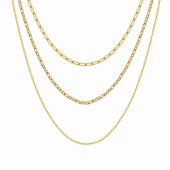 LuLiaMenton Goldtone Triple Layered Stacked Chain Necklace, Minimalist Jewelry
