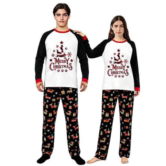 LuLiaMenton Matching Couples Christmas Pajamas Dachshund Dog Holiday Pjs Set, Womens S