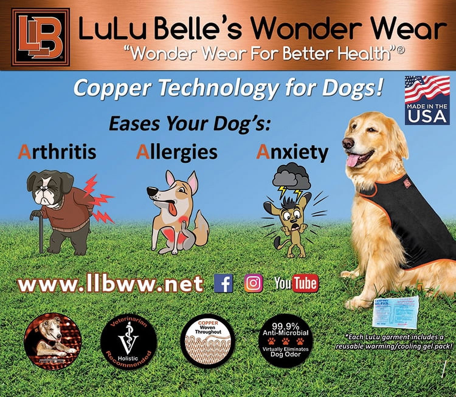 LuLu Belle's Wonder Wear Therapeutic Dog Vest for Arthritis, Anxiety and Allergies