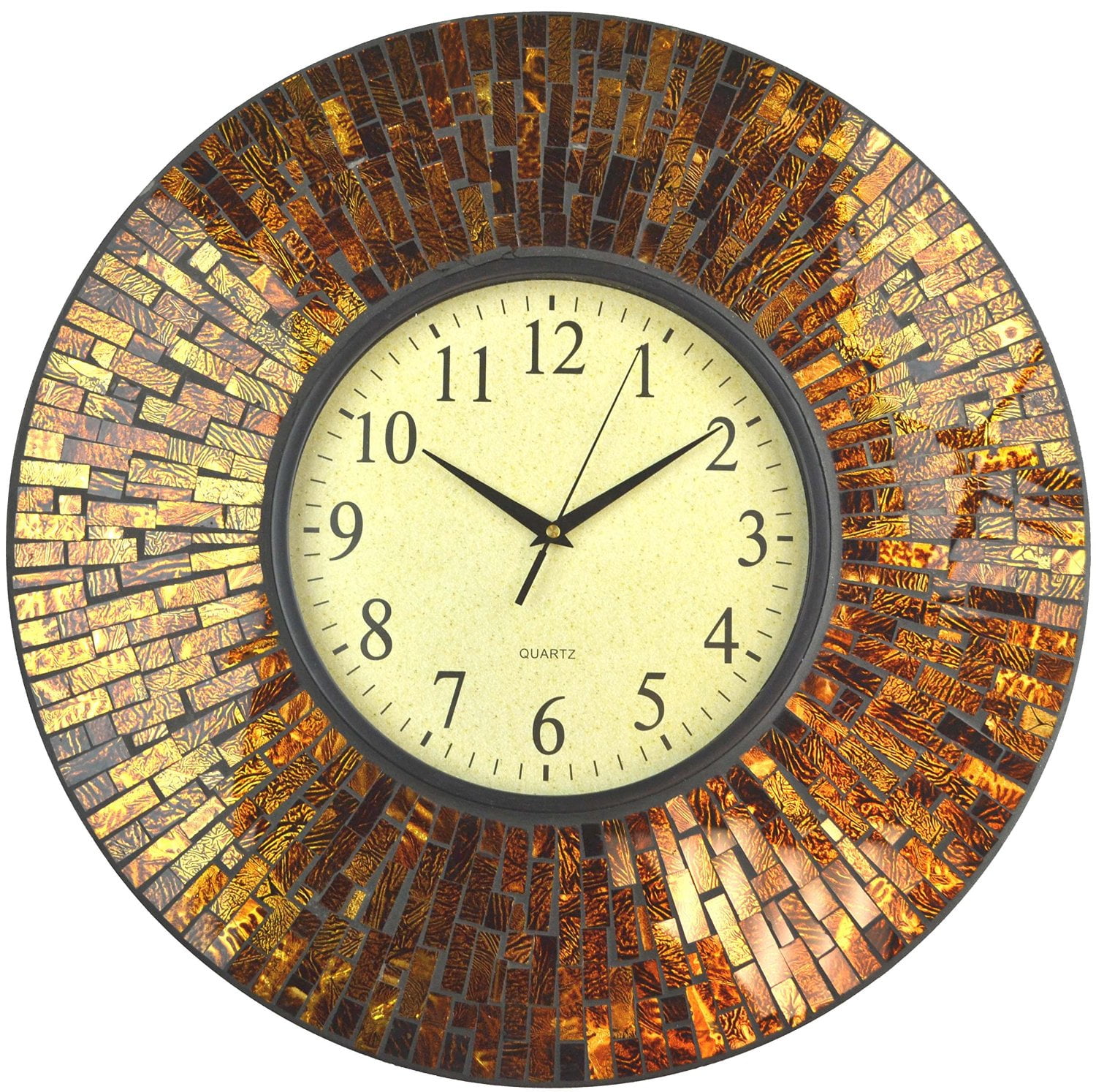 19" Baltic Amber Mosaic Wall Clock with Brown Glass Dial