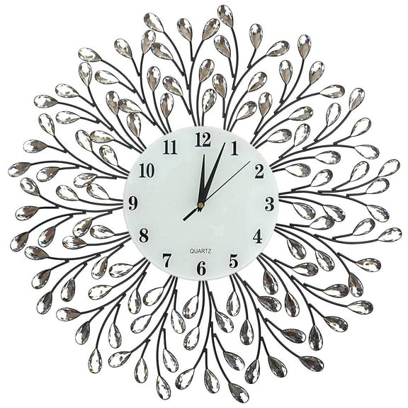 LuLu Decor, 25 Vine Decorative Metal Wall Clock, White Glass Numbers Dial 9.5, Crystal Accent Clock Living Room & Bed Room (White Lines)