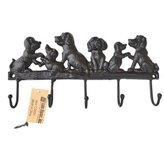 LuLu Decor, Cast Iron 5 Dog Key Hooks, Ideal for Dog Lovers (Antique Black)