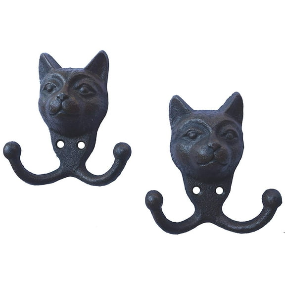 LuLu Decor, Cast Iron Cat face Key Hooks, Solid Sturdy Hooks, Ideal for cat Lovers (Dual Hook)