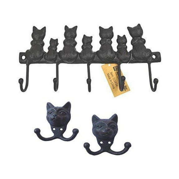 LuLu Decor, Cast Iron Seven Cat Key Hooks (Combo with DH)